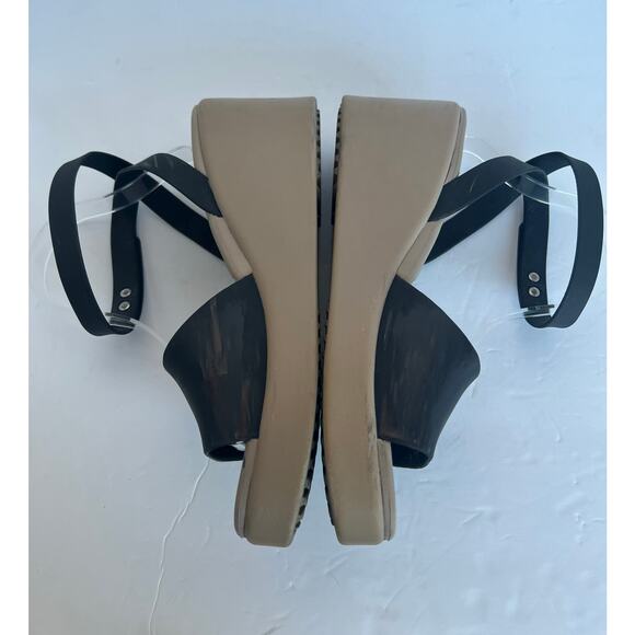 Crocs Brooklyn Black and Tan Criss Cross Ankle Strap Wedge Comfort Sandals Sz 10 - Picture 5 of 13